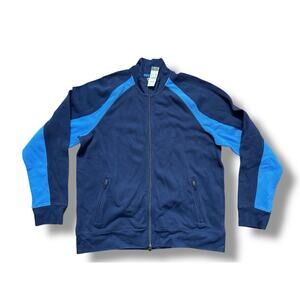 Eddie‎ Bauer Navy Blue Zip Up Collared Pique Fleece Sweatshirt Jacket Men's L